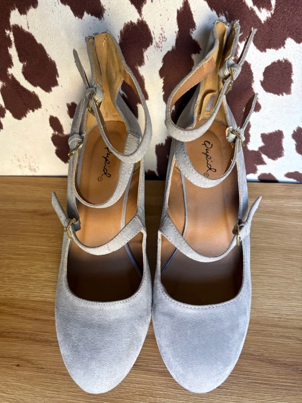 Qupid Light Gray Suede Mary Jane Style 2.5